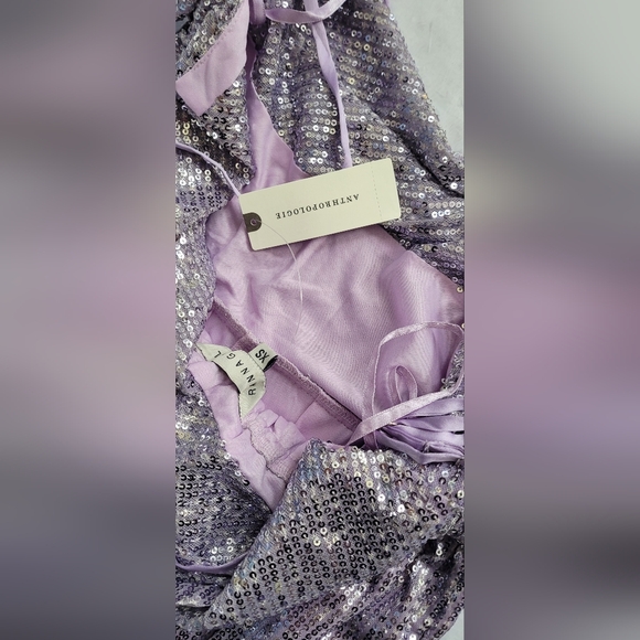 NWT!Anthro Sequin Cowl Neck Wide Leg Women's Chic Ranna Gill Purple Jumpsuit XS - Picture 14 of 17